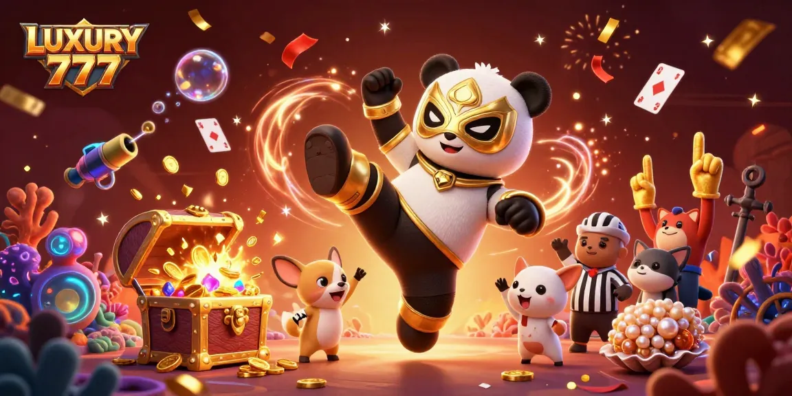 Mendorong keberuntungan dengan LUXURY 777, menampilkan pegulat panda 3D dan penonton hewan yang bersorak di kasino