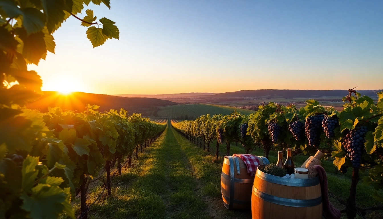 Enjoying a tranquil sunset at clarksburg wineries with lush vineyards and scenic hills.