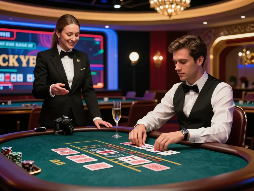 Engaging online baccarat gaming experience, showcasing a player at a digital table with a live dealer.