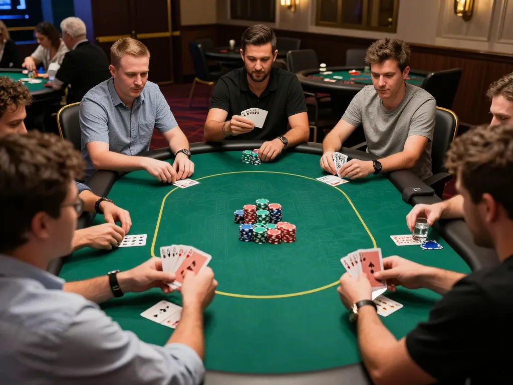 Engaging poker gameplay scene on trang chủ 5699, showcasing players with competitive strategies and colorful chips