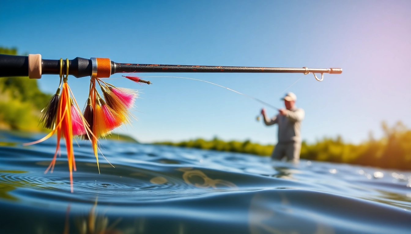 An angler showcasing a Fly fishing combo while casting in a serene river setting.