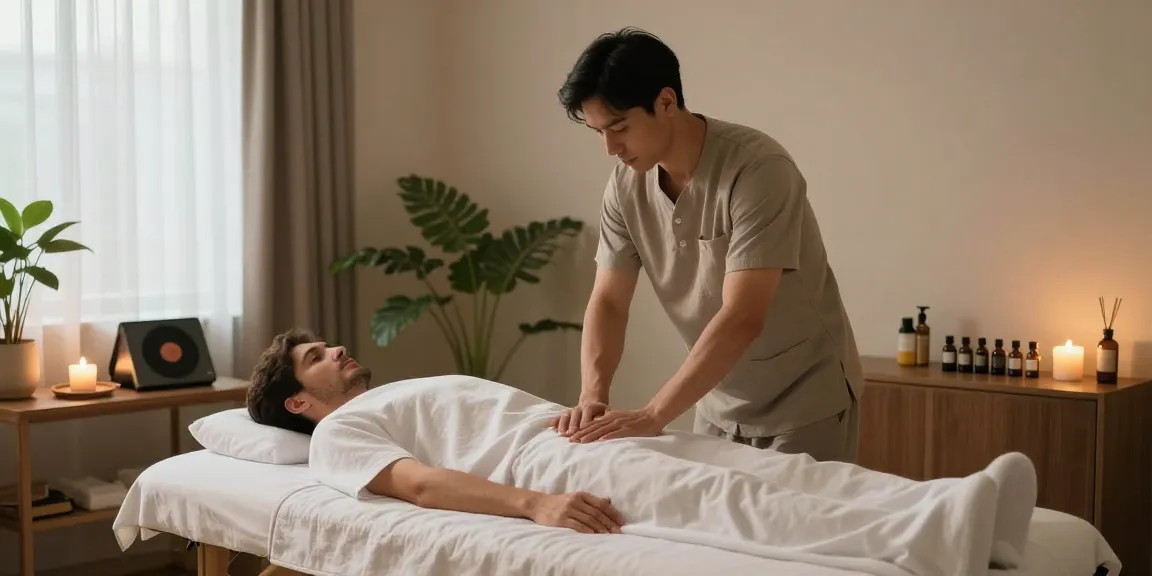 군산스웨디시 마사지 공간에서의 편안한 분위기와 전문 테라피스트의 모습