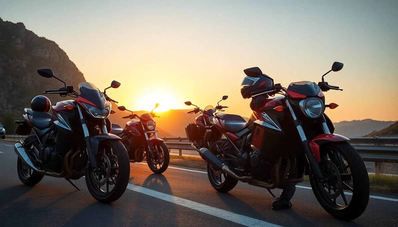 Showcasing budget DOT approved motorcycles for sale in a vibrant sunset setting to enhance visibility and appeal.