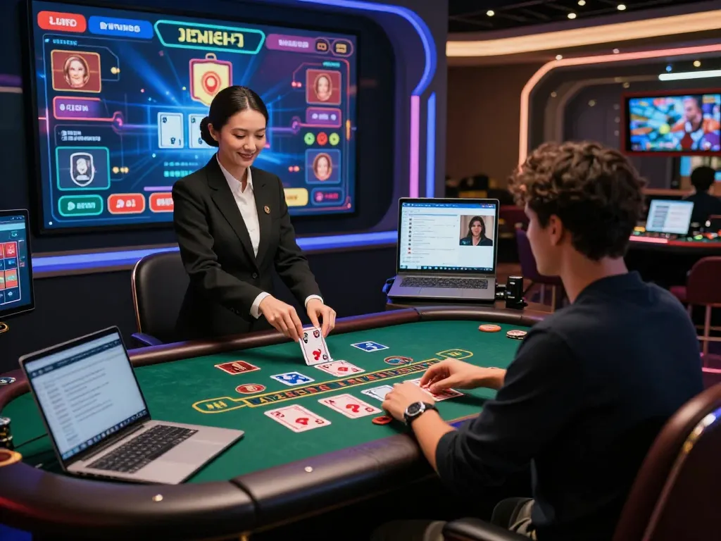 Engaging online baccarat site with a player enjoying a live dealer game, showcasing the excitement of 바카라사이트.