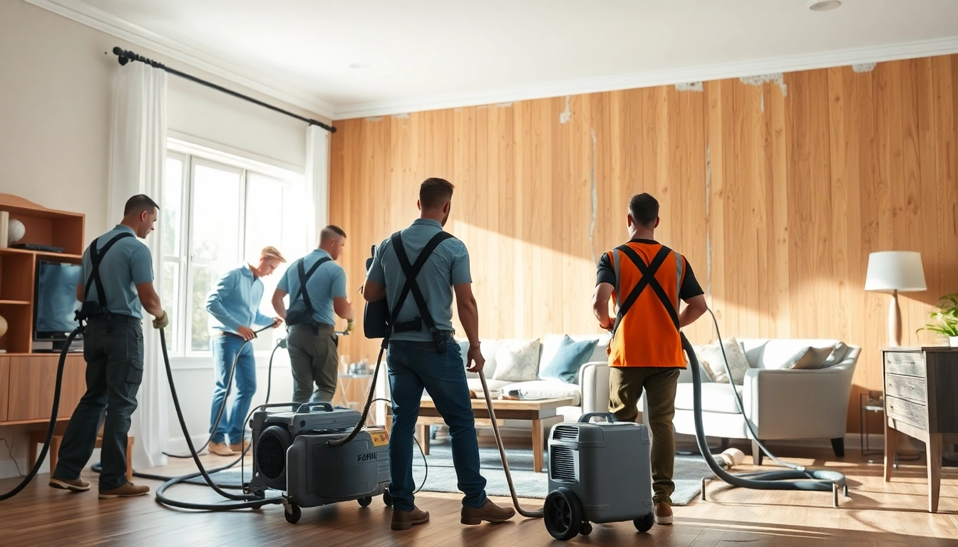 Emergency disaster restoration team revitalizing a water-damaged home, showcasing resilience and recovery.