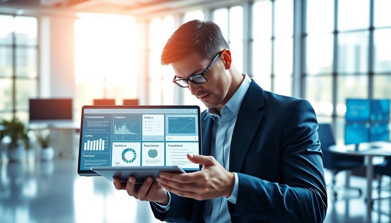 Engaged employee utilizing an enterprise ai assistant in a modern office environment for enhanced productivity.