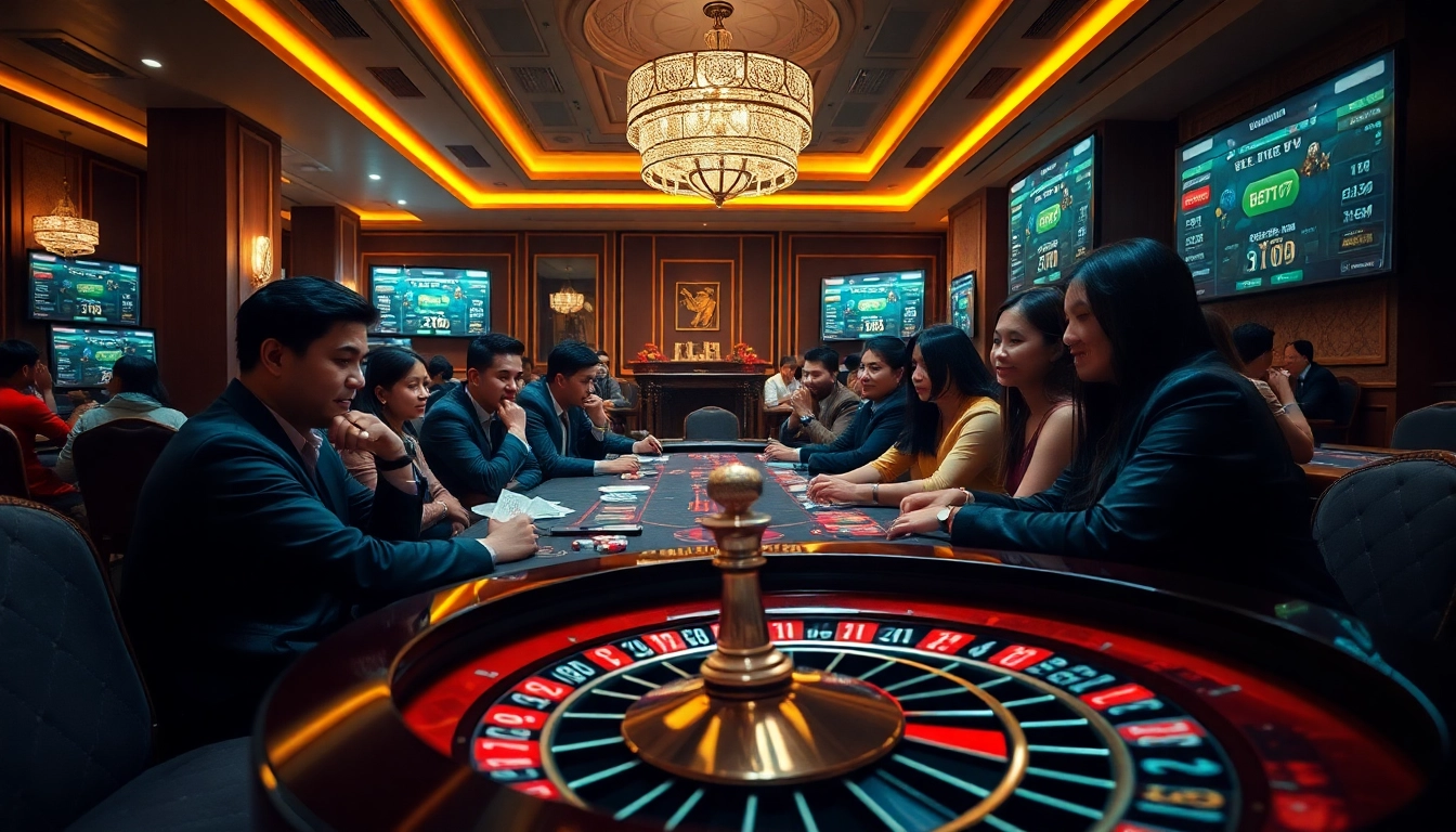 Thrilling scene of Khela88 Bangladesh showcasing poker and roulette excitement at a luxury casino.