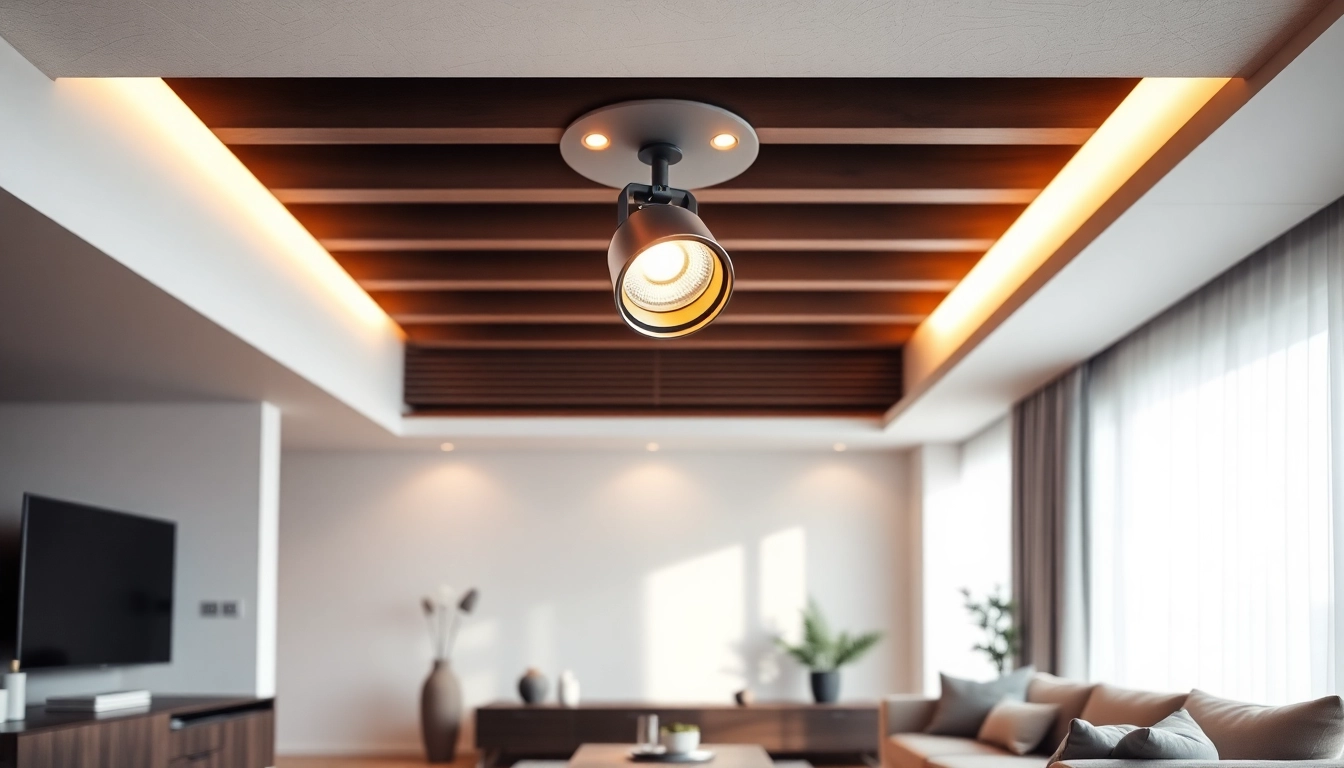 Lichtgevende inbouwspots led verlichten moderne woonkamer met strakke lijnen.