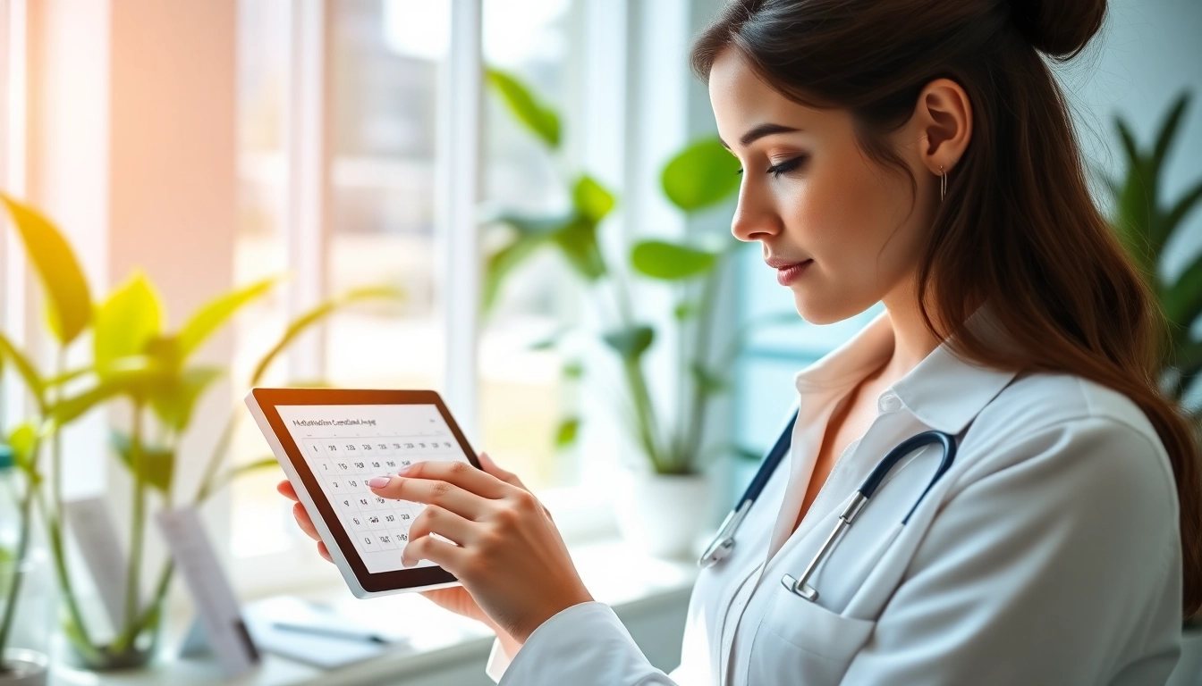 Engaging with a metabolic age calculator on a tablet in a health-focused setting.