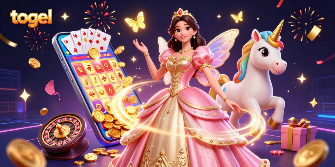 Engage in Togel with an enchanting scene of vibrant characters and lottery game elements in a magical setting.