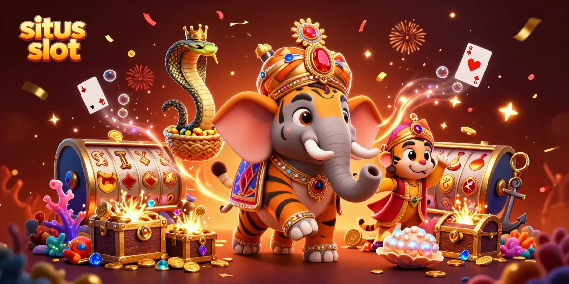 Experience thrilling wins at situs slot with this vibrant 3D casino illustration featuring majestic characters.