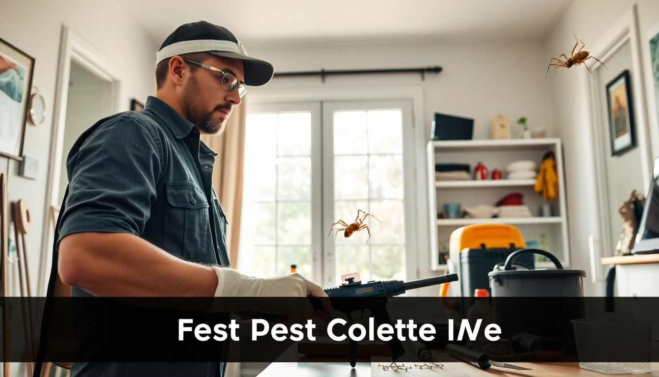 Fast pest control near me demonstrated by a technician in a clean home environment.
