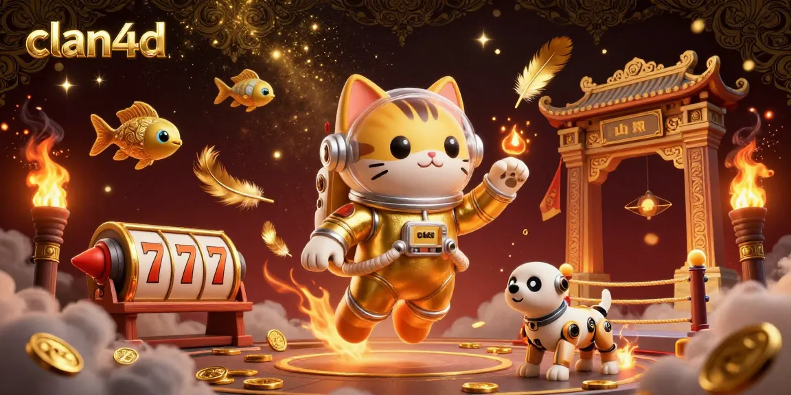 Engage with clan4d in an ultra-detailed 3D space scene featuring a gambling-themed astronaut cat and dynamic elements.