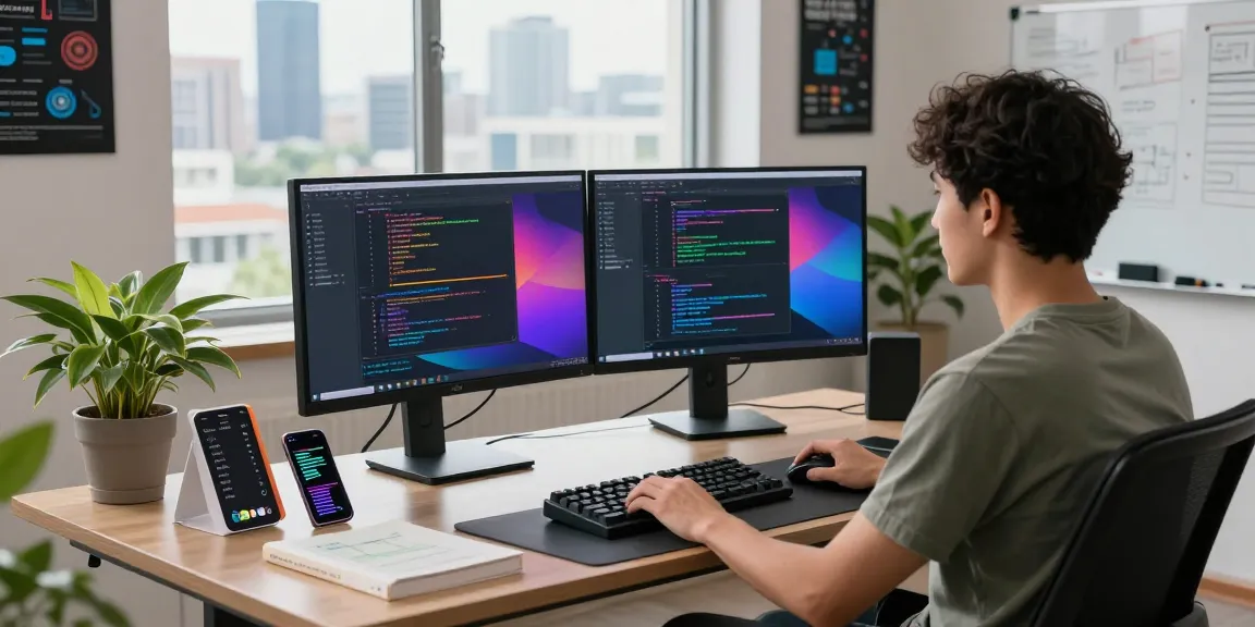 Professional tech workspace showcasing WhatsApp下載 app development in a modern office.