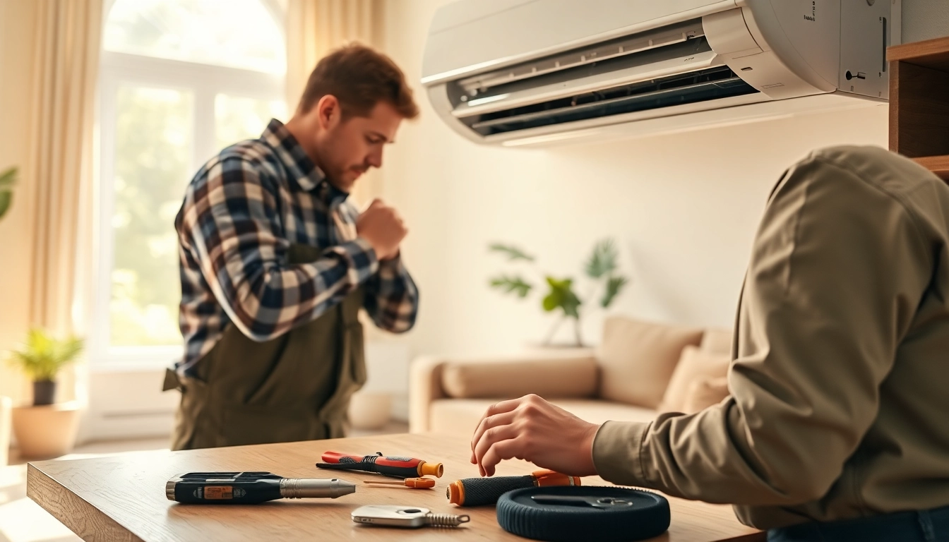 Technician conducting HVAC Repair Tampa in a bright living room setting