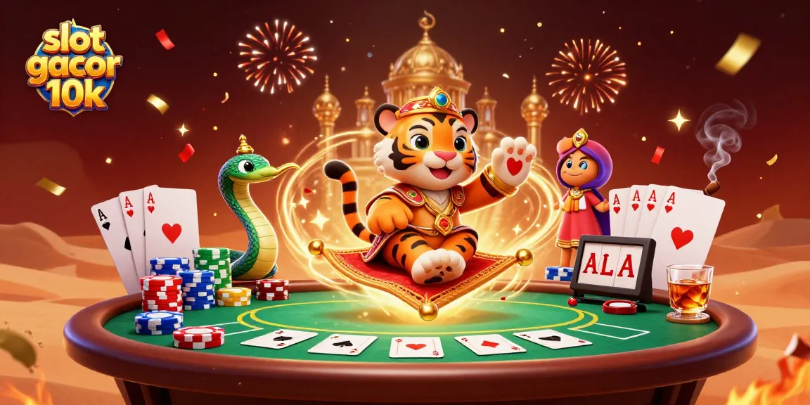 Engage with slot gacor 10k strategy while enjoying vibrant 3D casino art featuring a sultan and genie.