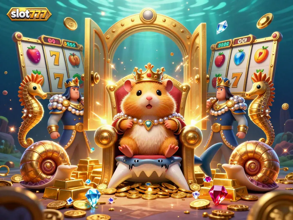 Menangkan hadiah besar di slot777 dengan karakter jingga dan elemen permainan slot kaya harta.