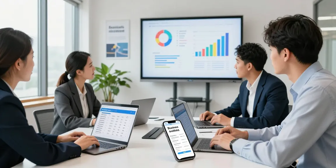 Discussing cheap business mobile deals in a modern office setting.