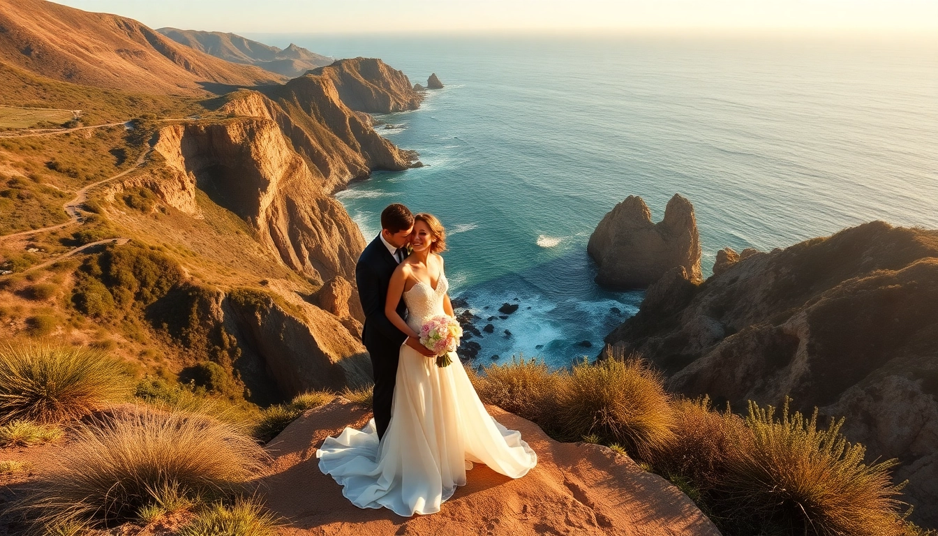 Big Sur wedding photographer captures a couple on cliffs overlooking coastal views.