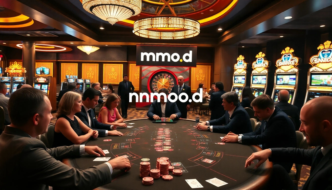 Players enjoying a thrilling poker game at mmoo.ad's premier casino table.