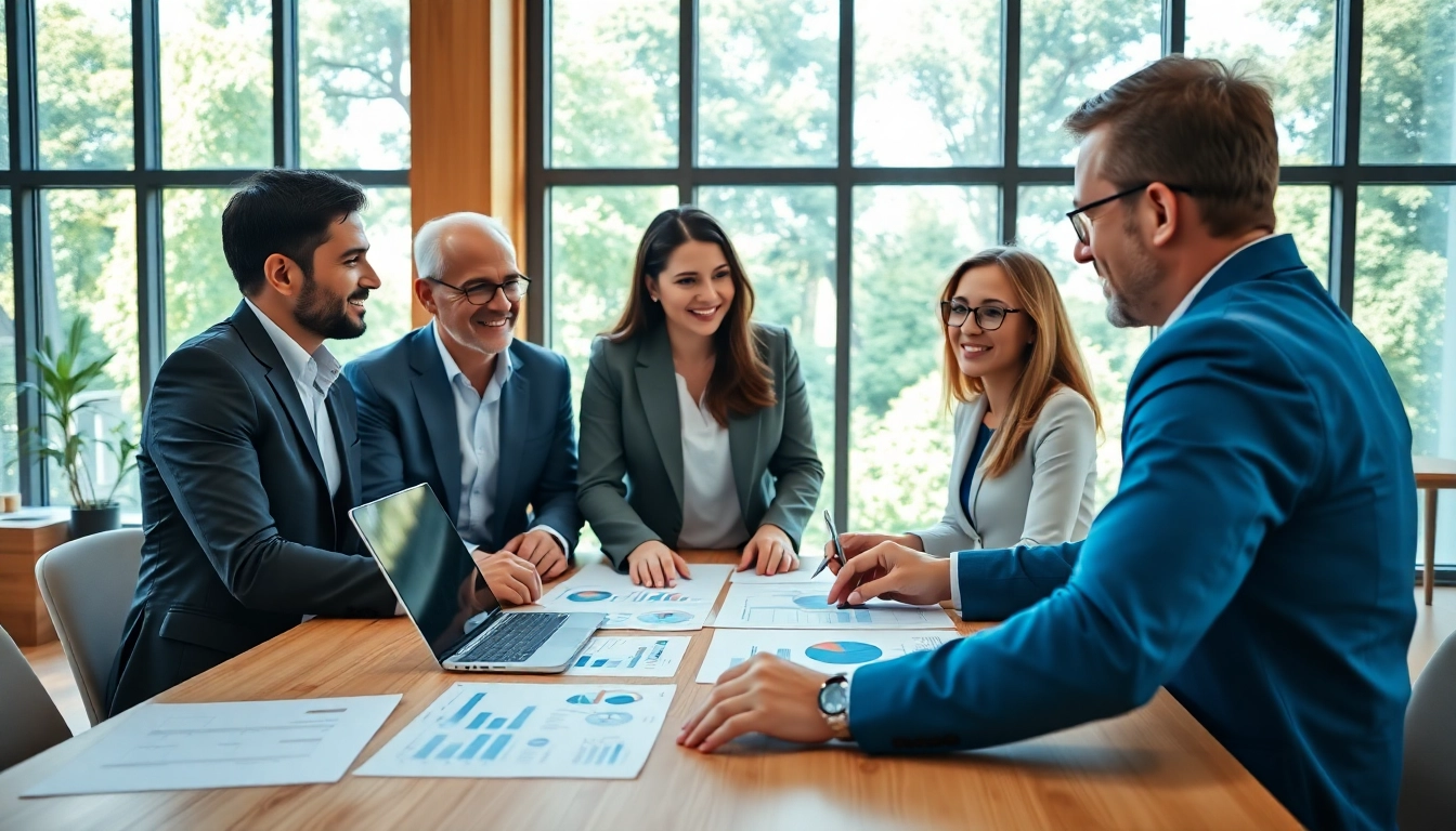 Engage in the process to buy biz sell with professionals at a modern office setting.