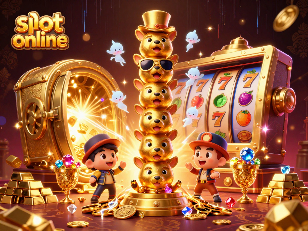 Experience vibrant slot online excitement with a golden totem pole and treasures bursting forth.