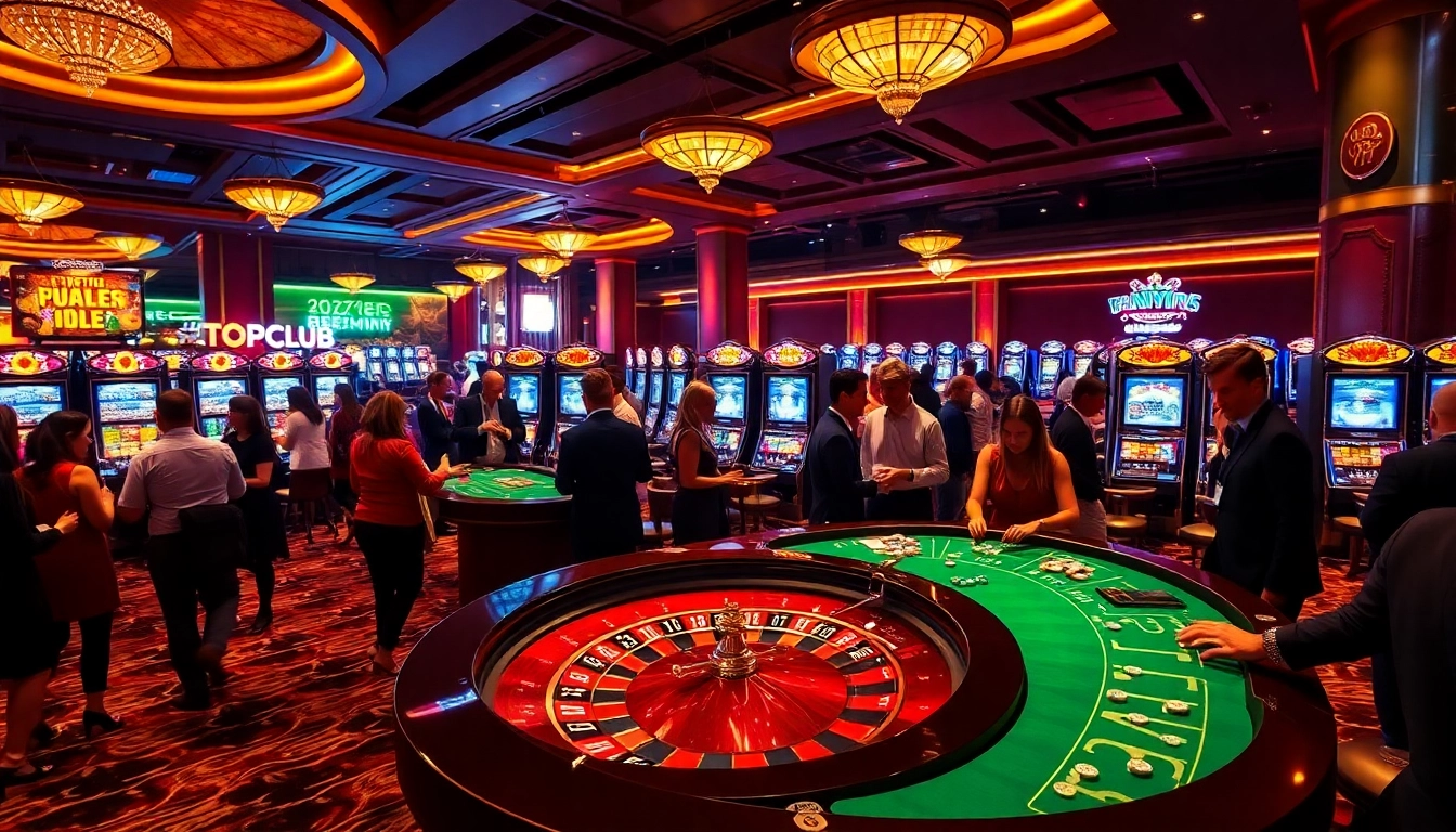 Engaging gamblers at a luxurious casino, showcasing excitement at https://topclub.site/ roulette table.