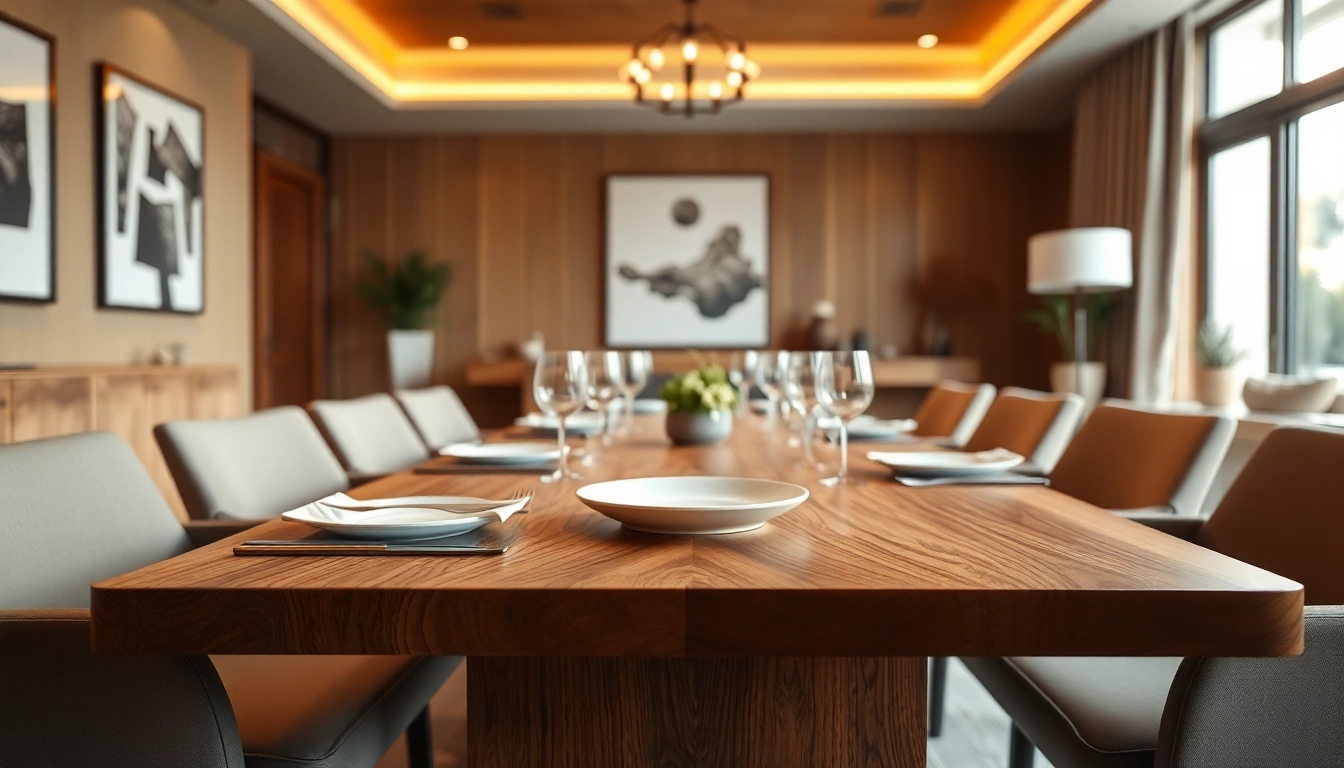 Explore solid wood tables featuring elegant designs and rich grain in a modern dining setup.