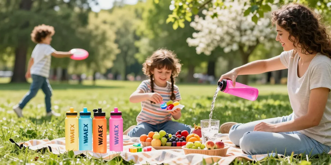 Family enjoying a picnic with diverse WAVEX water bottle with flavor pods