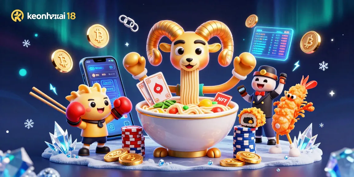 Engage with excitement and strategy at keonhacai 18 using vibrant 3D illustrations featuring casino elements and crypto themes.