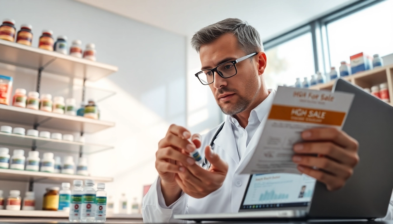 Evaluate HGH FOR SALE products in a modern clinic, showcasing quality and healthcare expertise.