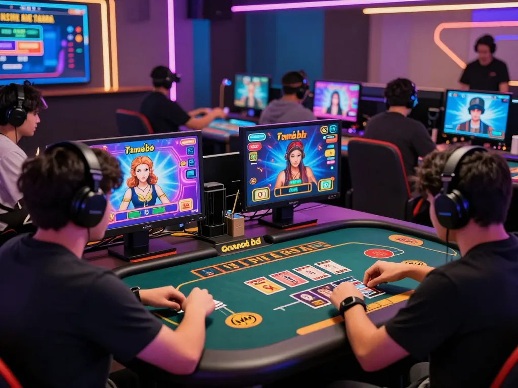 TIN TỨC hubet88 features vibrant online gaming with diverse players enjoying card games in an immersive virtual casino.
