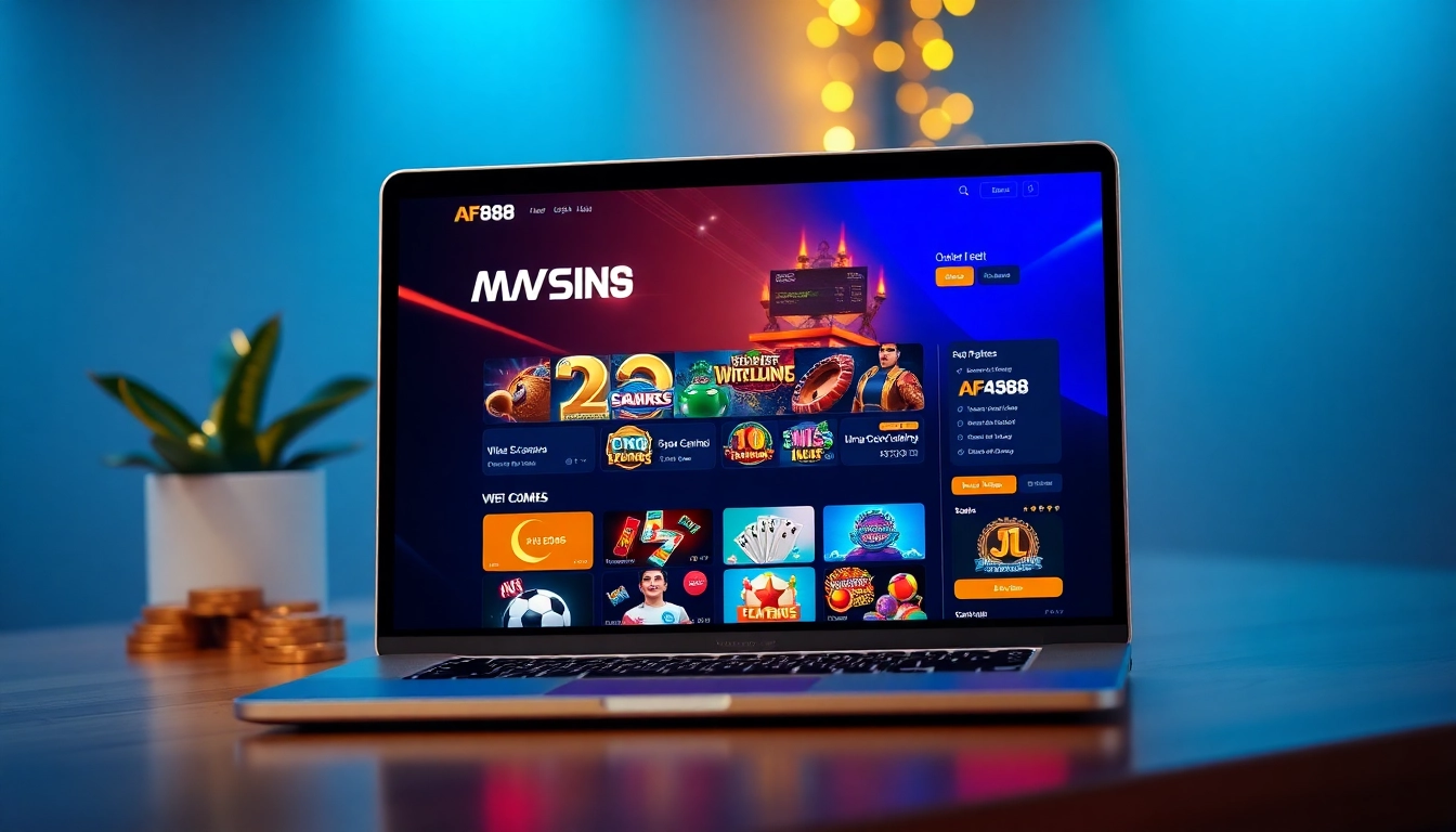 Engaging AF88 online gambling platform interface on a laptop, showcasing diverse gaming options.