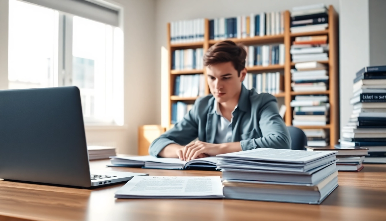 Hire someone to take LSAT for you with a focused student studying at a desk filled with materials.