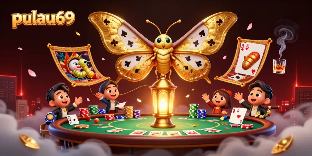 Experience the excitement of pulau69 with an ultra-detailed casino illustration featuring engaging card elements.