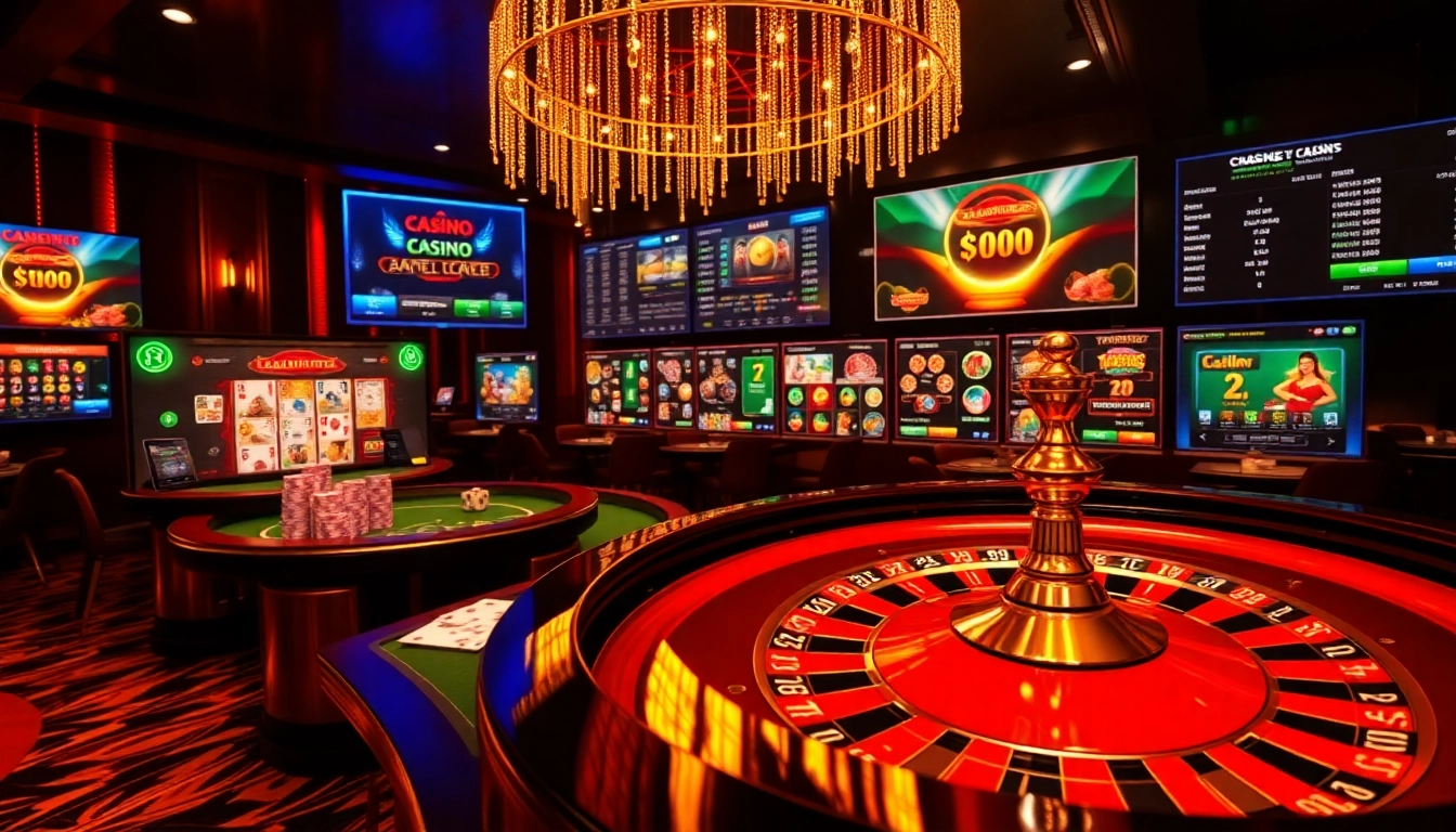 Profitez de jeux palpitants dans un casino en ligne avec des tables de roulette vibrantes et des jetons colorés.