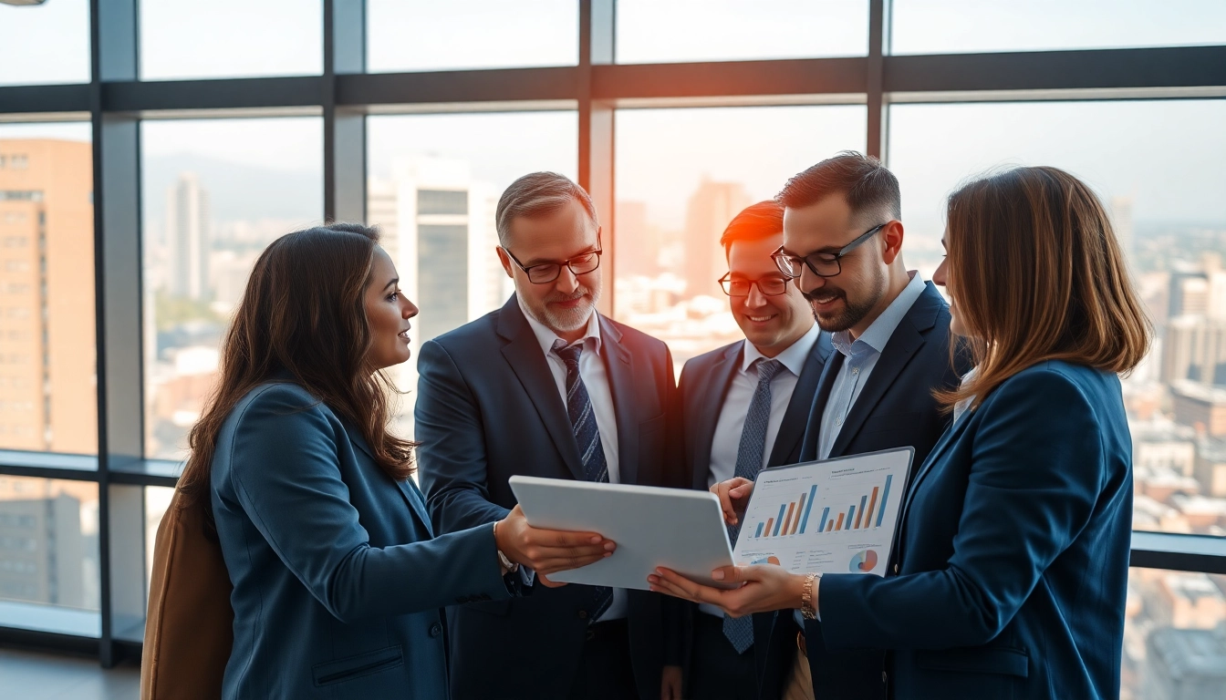 Business growth insights through professionals collaborating in a modern office.