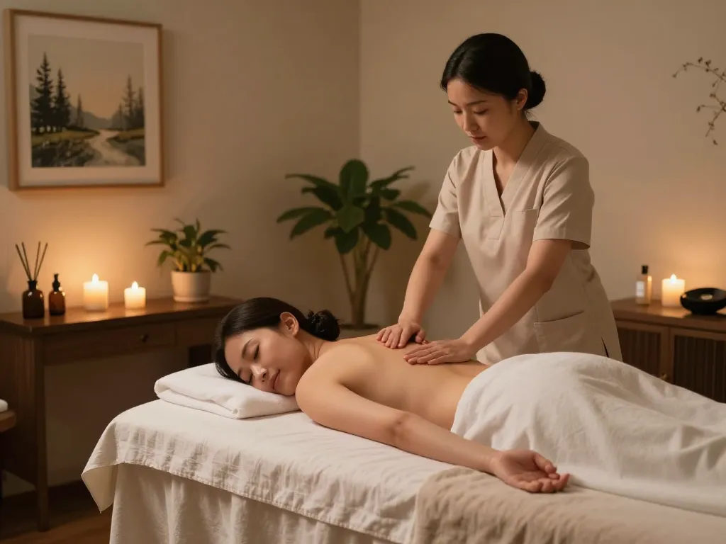 삼산동마사지 session in a serene spa with calming ambiance and skilled therapist.