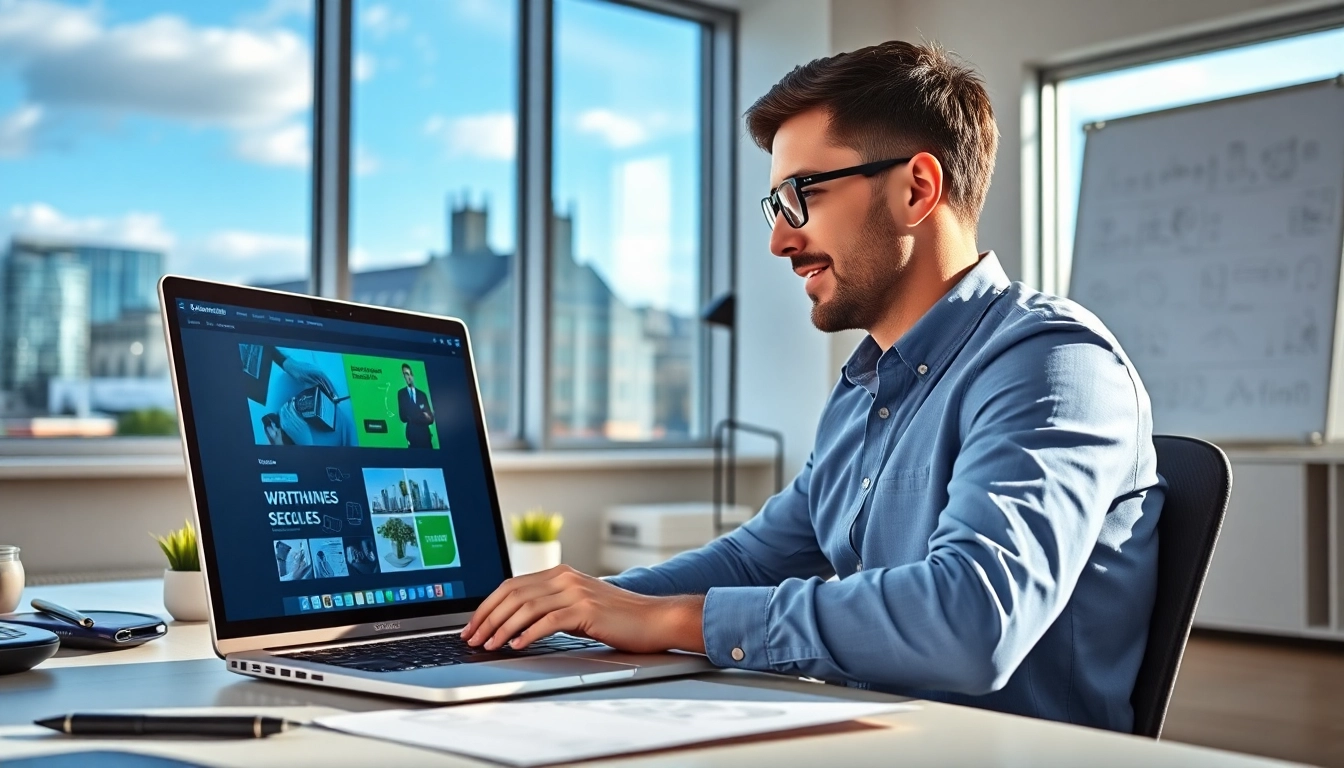 Creating web design Hereford with a professional designer in a modern office.