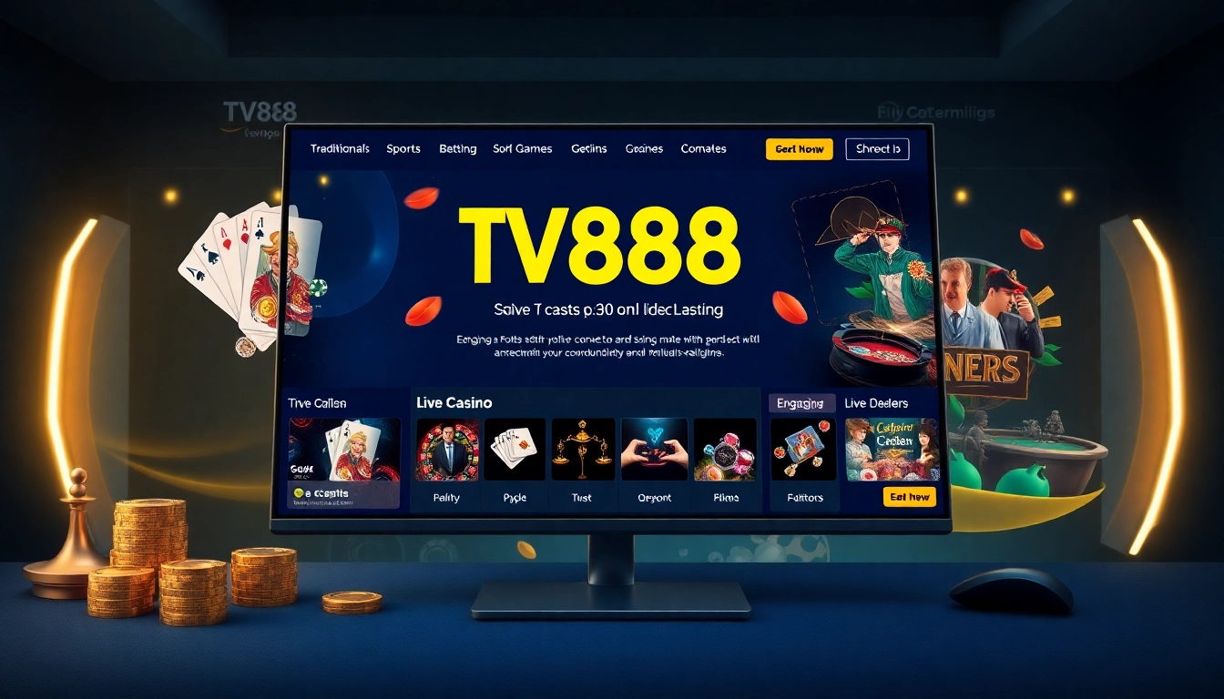 TV88 online gaming platform showcasing a user-friendly interface with vibrant graphics and live casino options.