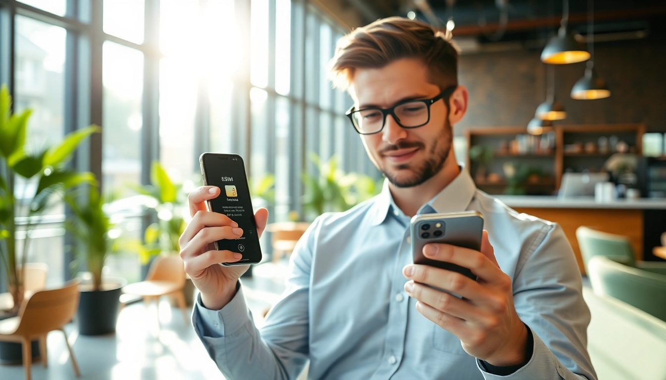 Utilize https://esimfo.com for easy eSIM activation on your mobile device in a modern café.