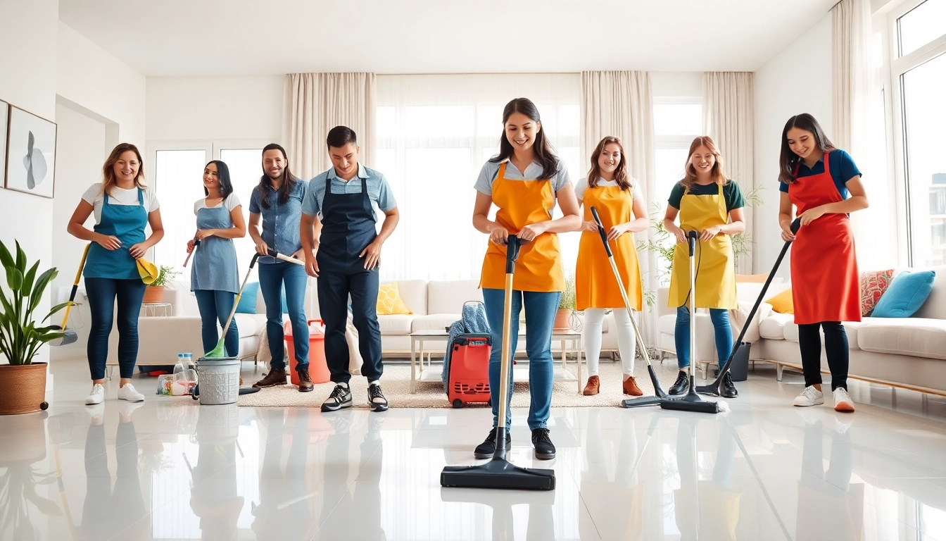 Cleaning service team diligently working to create a spotless home environment.