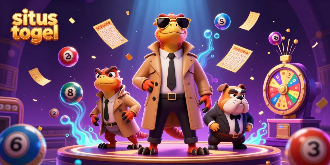 Experience the excitement of situs togel with vibrant lottery elements and cartoon raptors at a casino.