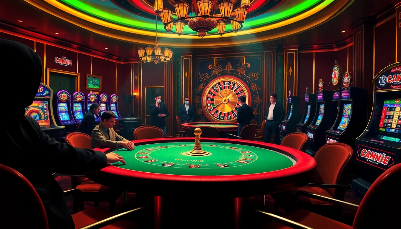 A lively casino scene with a poker table and roulette wheel, highlighting hidden wiki dark web themes.