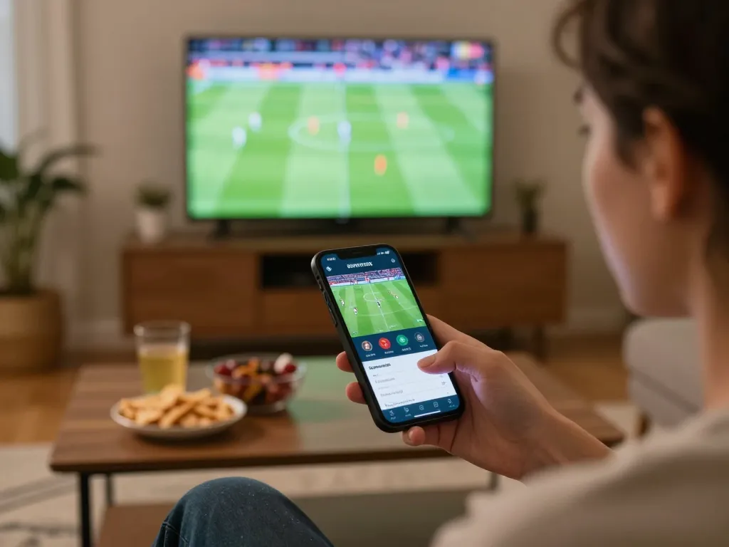 Bong da lu sports betting action with live updates on a smartphone in a cozy home environment.