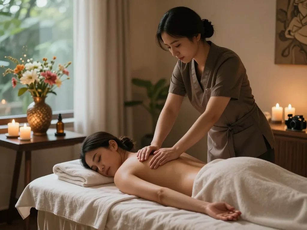 Relaxing Swedish massage session in a tranquil spa environment, focusing on 천안스웨디시 therapy.