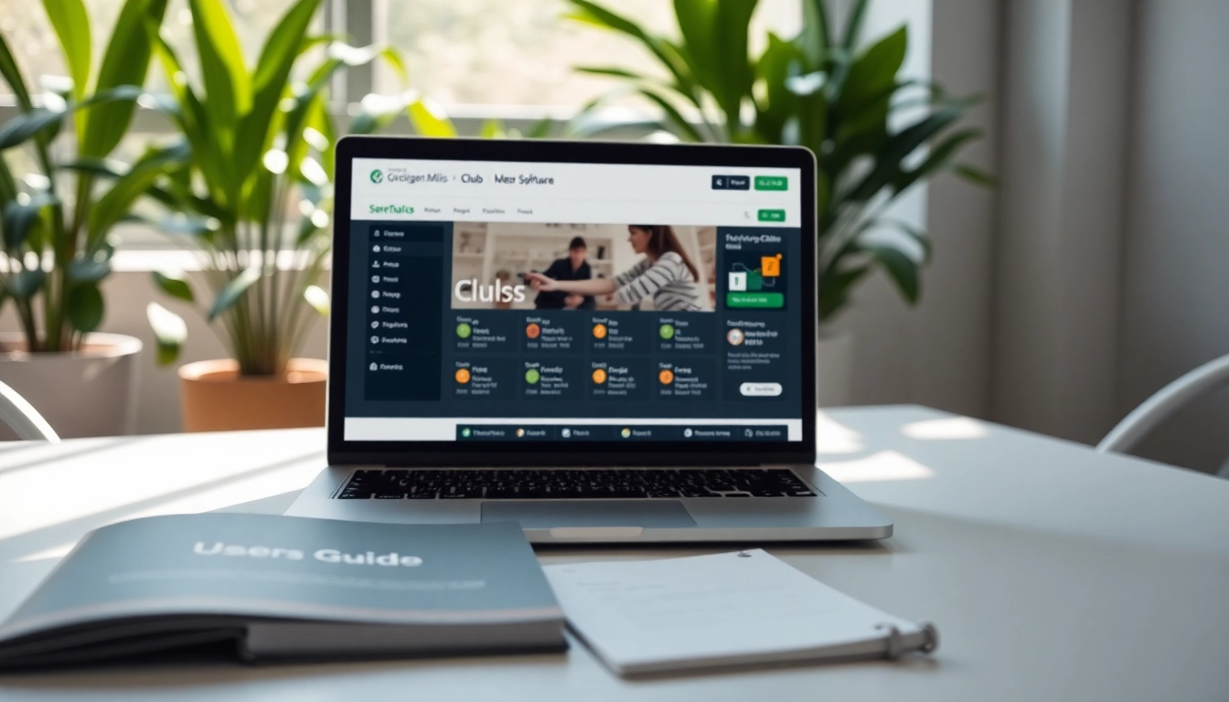 Showcase of online club software on a laptop, highlighting user engagement and modern design.