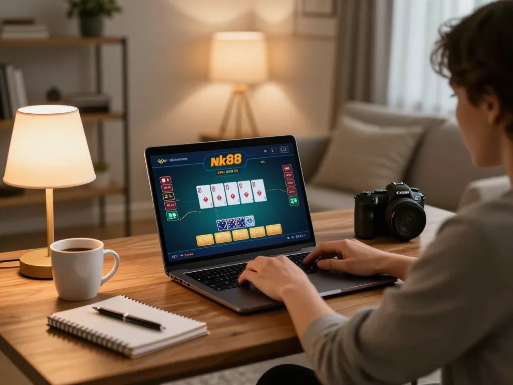 Engaging in strategic online poker game at Nk88 from a cozy home setup