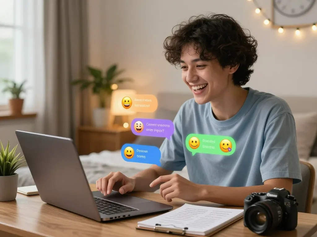 Engaging spicy chat with a colorful AI chatbot in a cozy room setting.