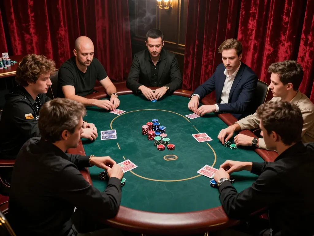 Kèo nhà cái intensifies as players strategize in a luxurious poker setting, filled with focus and excitement.